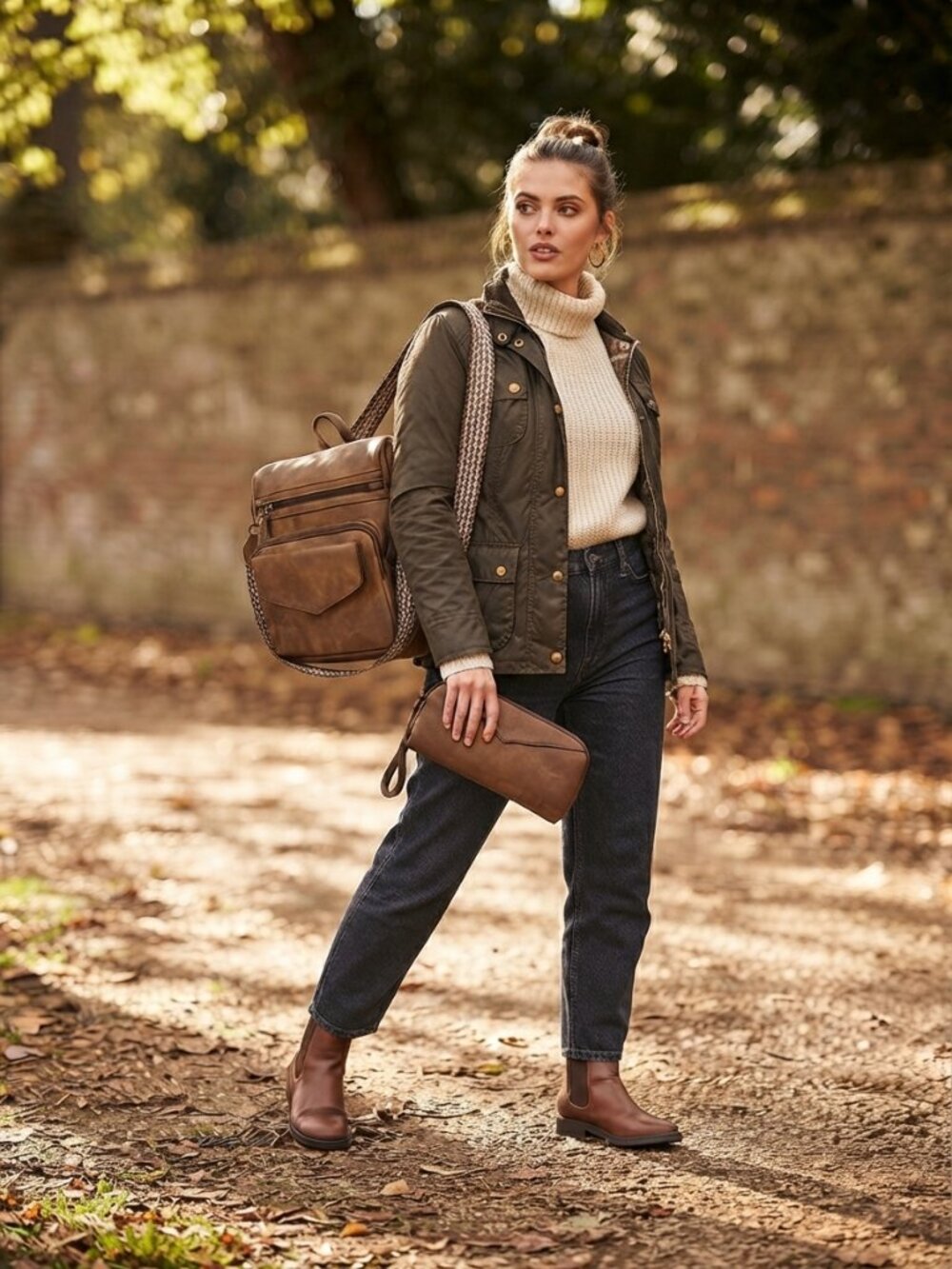 Leatherette Brown Backpack and Wristlet Set – Women Bags